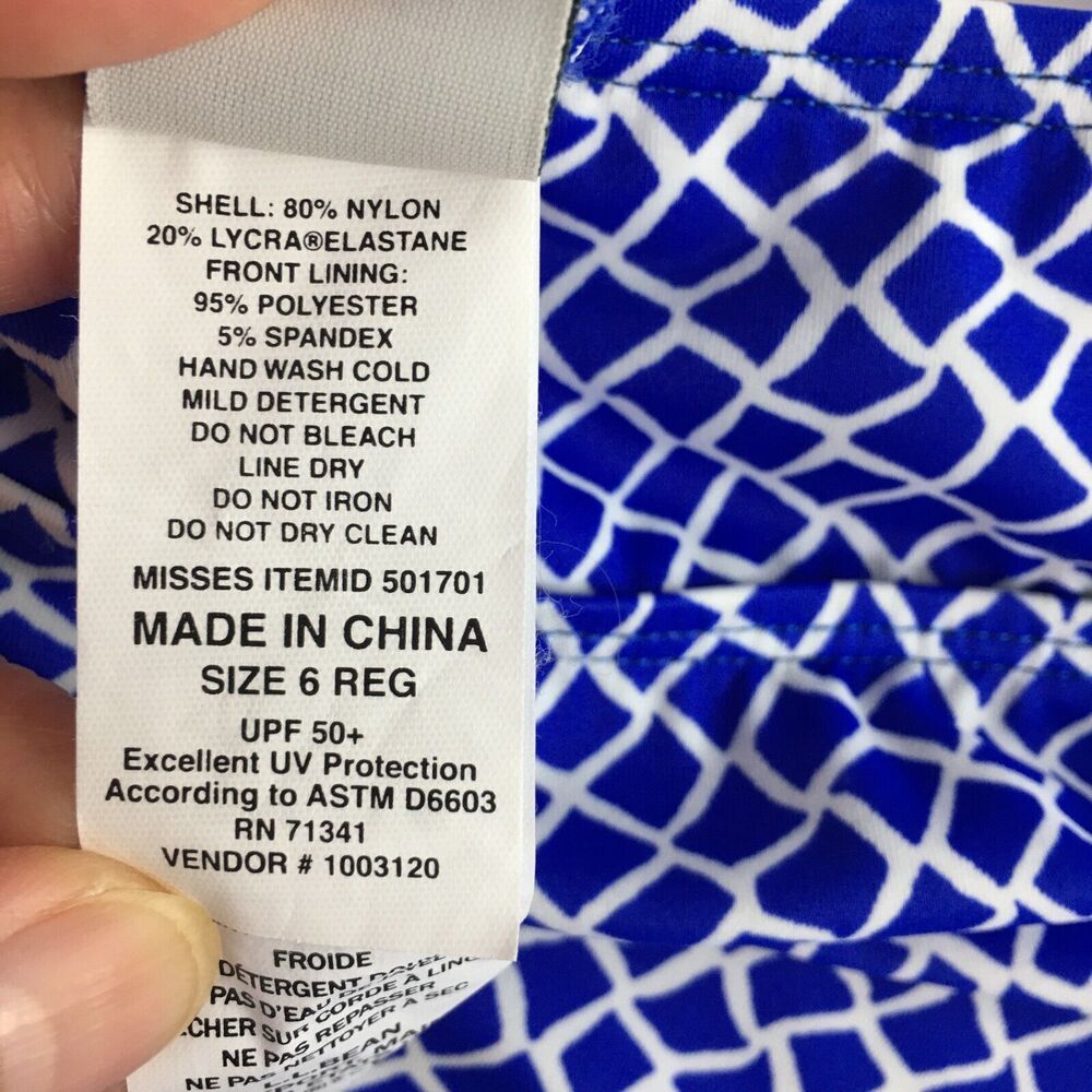 LL Bean Sunblocking Swimwear Halter Tankini Top Blue Beach White Woman Sz 6 NEW! - Picture 9 of 9